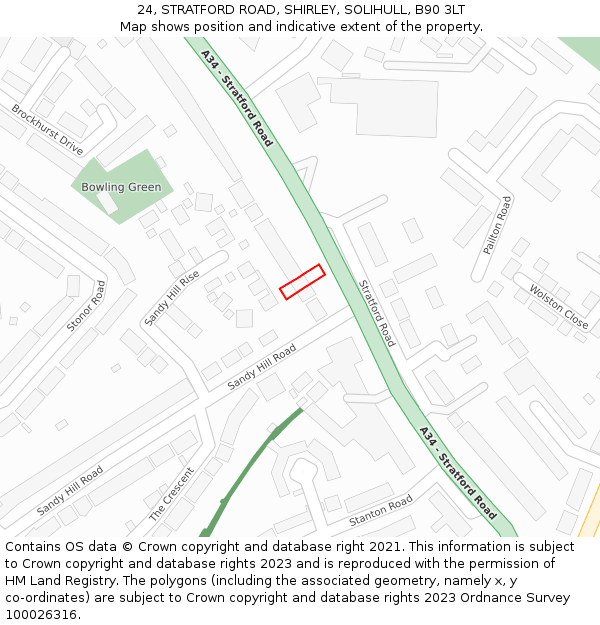 24, STRATFORD ROAD, SHIRLEY, SOLIHULL, B90 3LT: Location map and indicative extent of plot