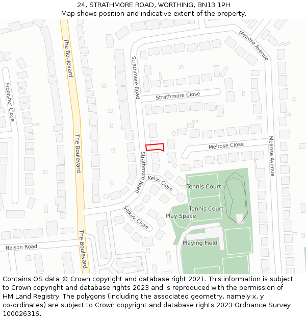 24, STRATHMORE ROAD, WORTHING, BN13 1PH: Location map and indicative extent of plot