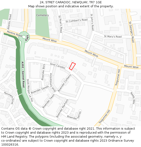 24, STRET CARADOC, NEWQUAY, TR7 1GE: Location map and indicative extent of plot
