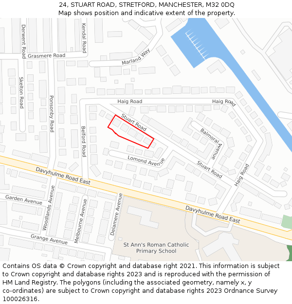 24, STUART ROAD, STRETFORD, MANCHESTER, M32 0DQ: Location map and indicative extent of plot