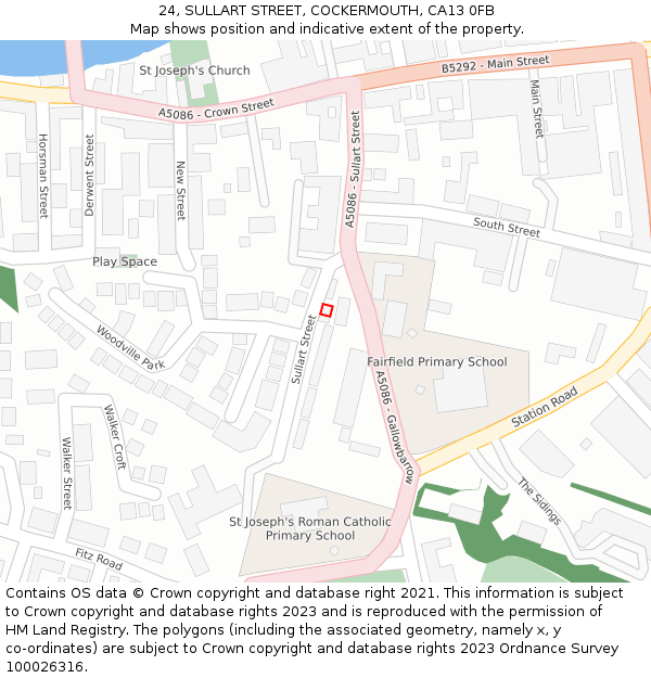 24, SULLART STREET, COCKERMOUTH, CA13 0FB: Location map and indicative extent of plot