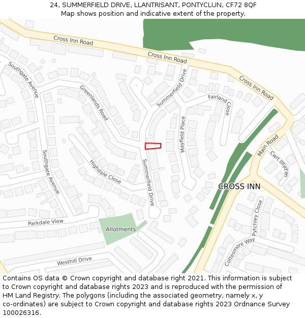 24, SUMMERFIELD DRIVE, LLANTRISANT, PONTYCLUN, CF72 8QF: Location map and indicative extent of plot