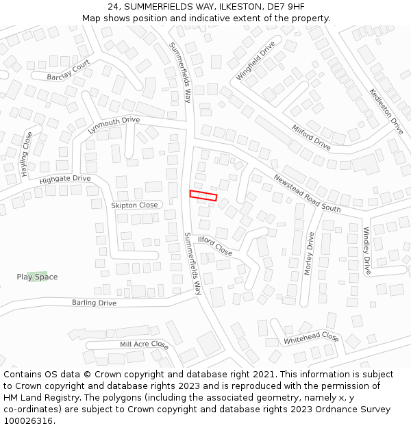 24, SUMMERFIELDS WAY, ILKESTON, DE7 9HF: Location map and indicative extent of plot