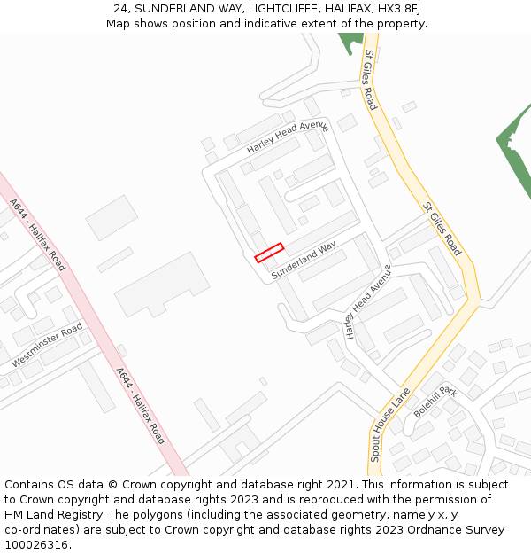 24, SUNDERLAND WAY, LIGHTCLIFFE, HALIFAX, HX3 8FJ: Location map and indicative extent of plot