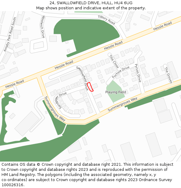 24, SWALLOWFIELD DRIVE, HULL, HU4 6UG: Location map and indicative extent of plot