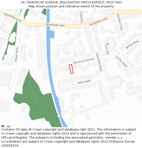 24, SWANSCOE AVENUE, BOLLINGTON, MACCLESFIELD, SK10 5NH: Location map and indicative extent of plot