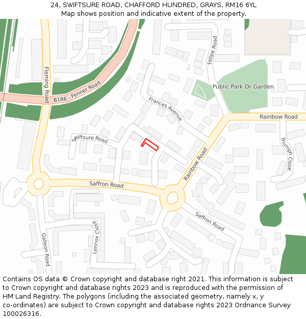 24, SWIFTSURE ROAD, CHAFFORD HUNDRED, GRAYS, RM16 6YL: Location map and indicative extent of plot