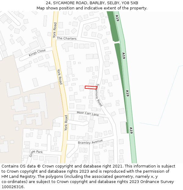 24, SYCAMORE ROAD, BARLBY, SELBY, YO8 5XB: Location map and indicative extent of plot