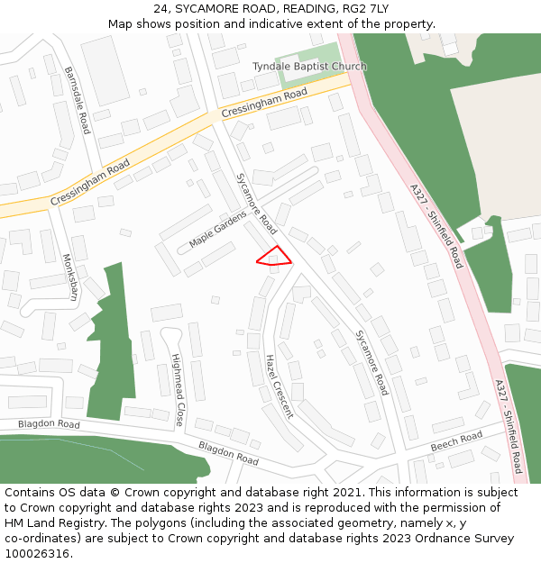 24, SYCAMORE ROAD, READING, RG2 7LY: Location map and indicative extent of plot