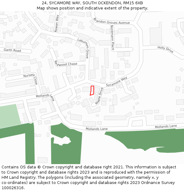 24, SYCAMORE WAY, SOUTH OCKENDON, RM15 6XB: Location map and indicative extent of plot