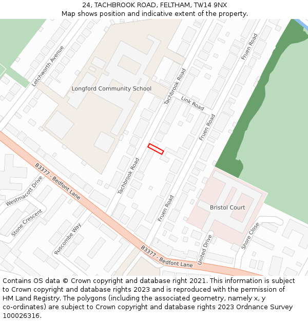 24, TACHBROOK ROAD, FELTHAM, TW14 9NX: Location map and indicative extent of plot