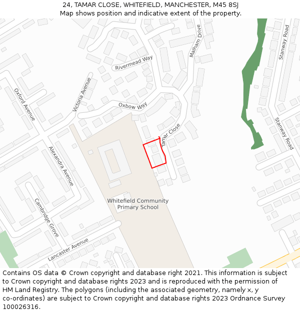 24, TAMAR CLOSE, WHITEFIELD, MANCHESTER, M45 8SJ: Location map and indicative extent of plot