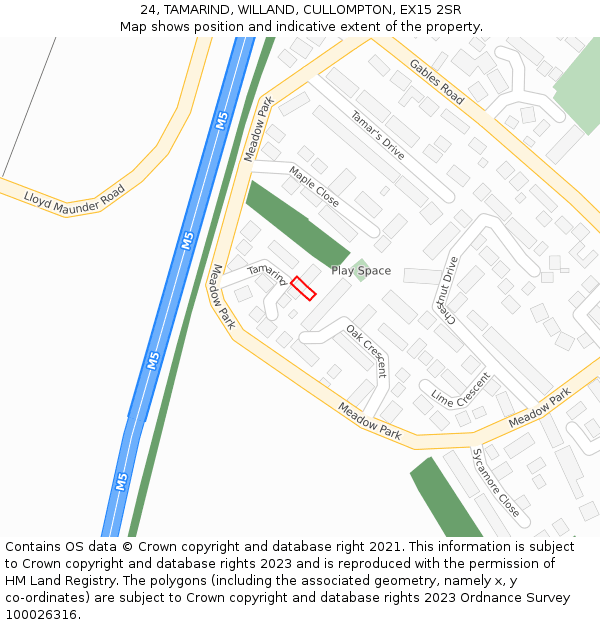 24, TAMARIND, WILLAND, CULLOMPTON, EX15 2SR: Location map and indicative extent of plot