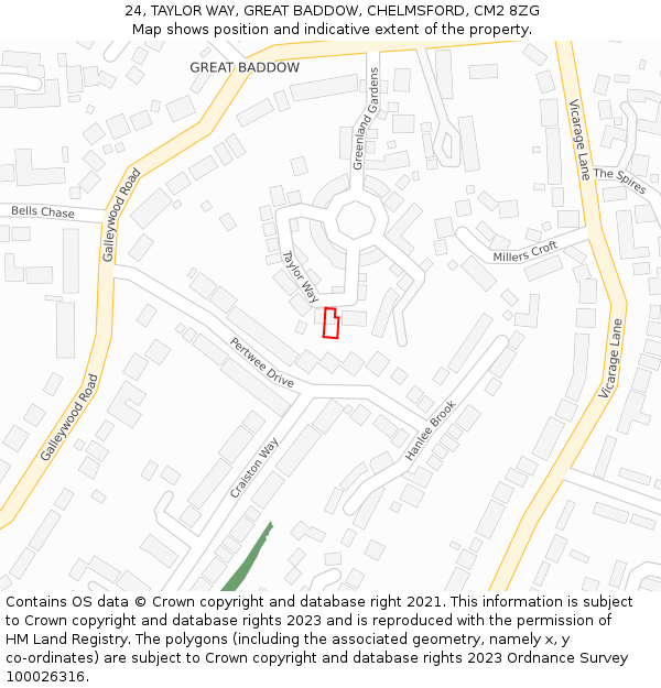 24, TAYLOR WAY, GREAT BADDOW, CHELMSFORD, CM2 8ZG: Location map and indicative extent of plot