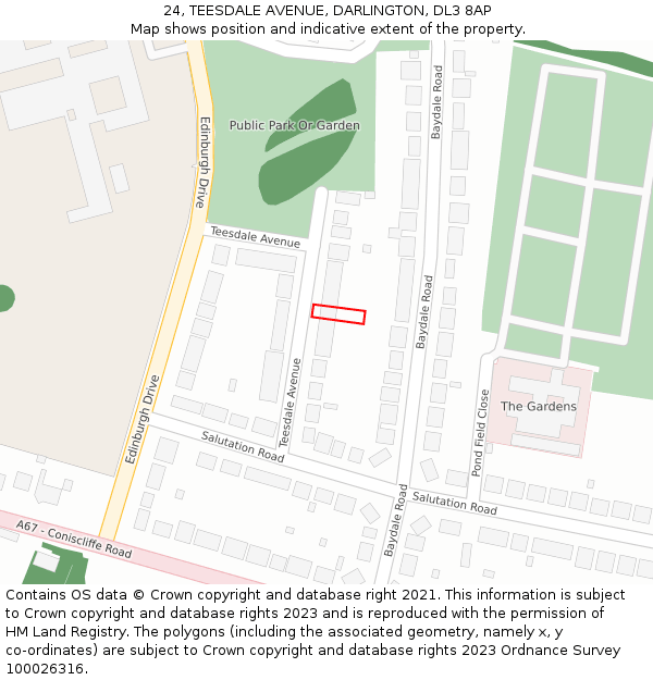 24, TEESDALE AVENUE, DARLINGTON, DL3 8AP: Location map and indicative extent of plot