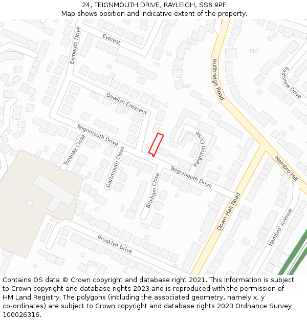 24, TEIGNMOUTH DRIVE, RAYLEIGH, SS6 9PF: Location map and indicative extent of plot