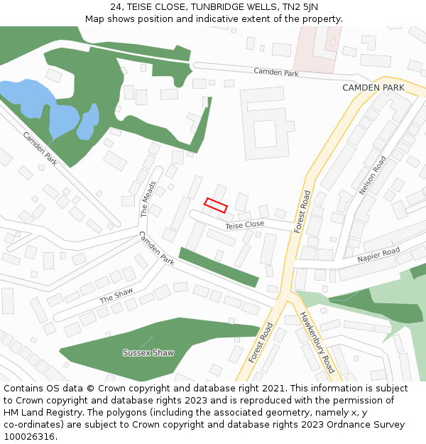 24, TEISE CLOSE, TUNBRIDGE WELLS, TN2 5JN: Location map and indicative extent of plot