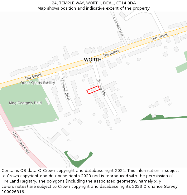 24, TEMPLE WAY, WORTH, DEAL, CT14 0DA: Location map and indicative extent of plot