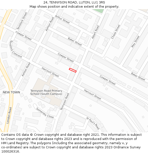 24, TENNYSON ROAD, LUTON, LU1 3RS: Location map and indicative extent of plot