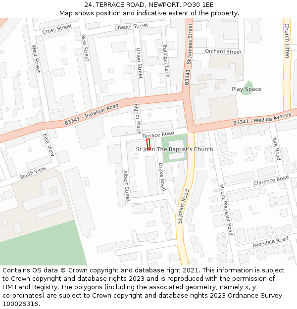 24, TERRACE ROAD, NEWPORT, PO30 1EE: Location map and indicative extent of plot