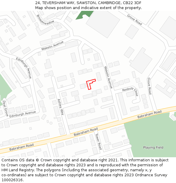 24, TEVERSHAM WAY, SAWSTON, CAMBRIDGE, CB22 3DF: Location map and indicative extent of plot