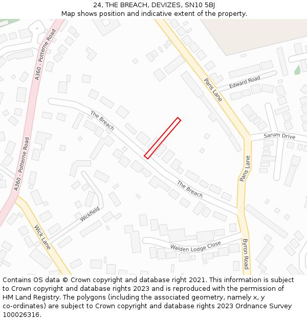 24, THE BREACH, DEVIZES, SN10 5BJ: Location map and indicative extent of plot
