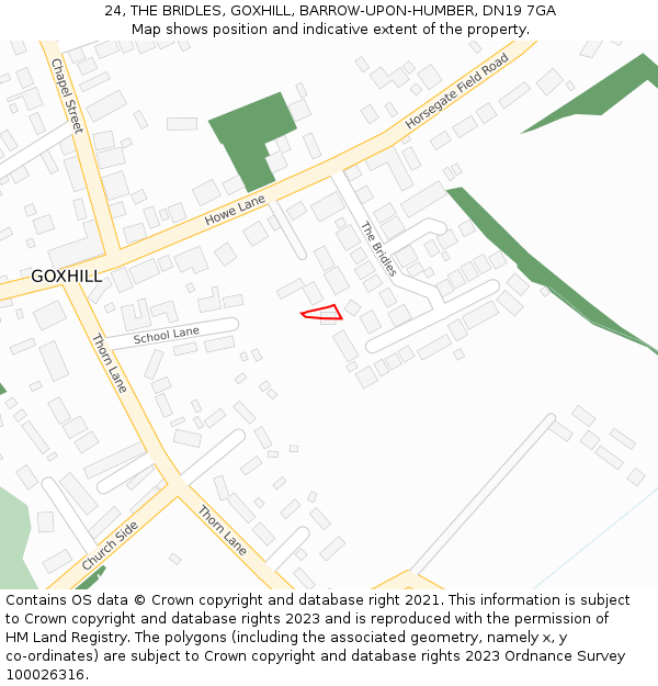 24, THE BRIDLES, GOXHILL, BARROW-UPON-HUMBER, DN19 7GA: Location map and indicative extent of plot