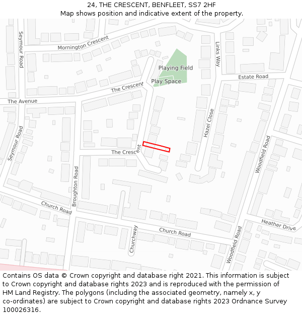 24, THE CRESCENT, BENFLEET, SS7 2HF: Location map and indicative extent of plot