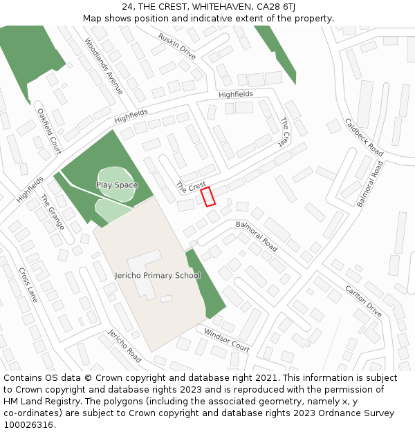 24, THE CREST, WHITEHAVEN, CA28 6TJ: Location map and indicative extent of plot