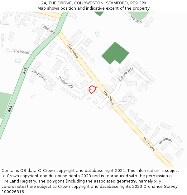 24, THE DROVE, COLLYWESTON, STAMFORD, PE9 3PX: Location map and indicative extent of plot