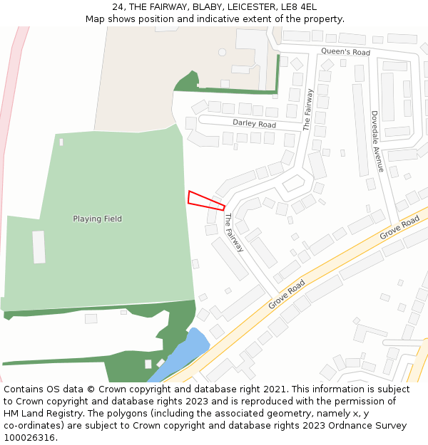 24, THE FAIRWAY, BLABY, LEICESTER, LE8 4EL: Location map and indicative extent of plot