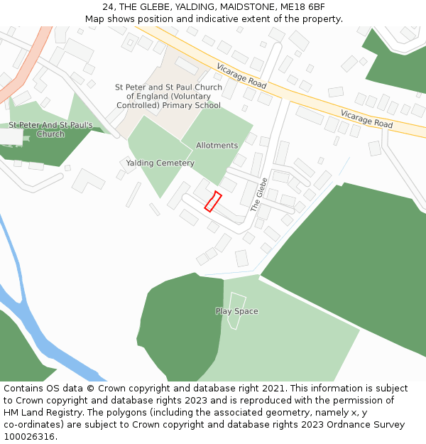 24, THE GLEBE, YALDING, MAIDSTONE, ME18 6BF: Location map and indicative extent of plot