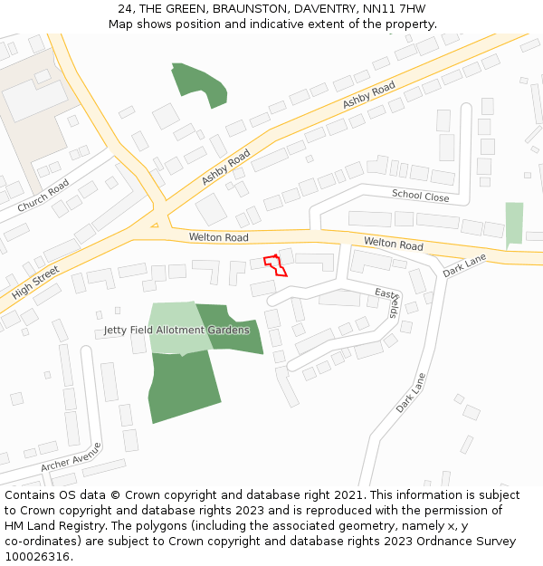 24, THE GREEN, BRAUNSTON, DAVENTRY, NN11 7HW: Location map and indicative extent of plot