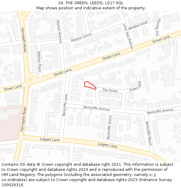 24, THE GREEN, LEEDS, LS17 6QL: Location map and indicative extent of plot