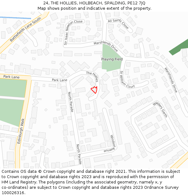 24, THE HOLLIES, HOLBEACH, SPALDING, PE12 7JQ: Location map and indicative extent of plot