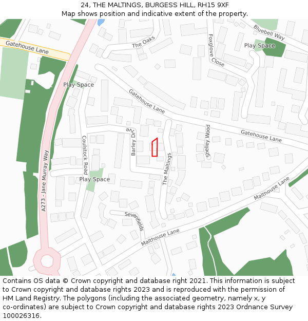 24, THE MALTINGS, BURGESS HILL, RH15 9XF: Location map and indicative extent of plot