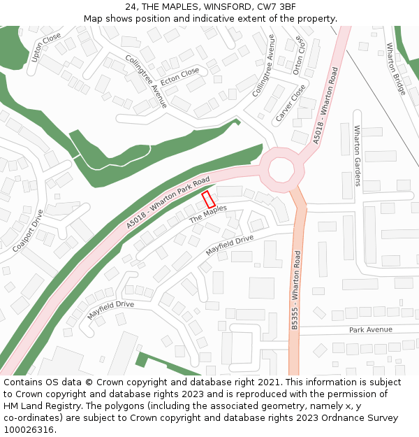 24, THE MAPLES, WINSFORD, CW7 3BF: Location map and indicative extent of plot