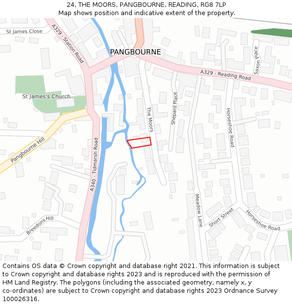 24, THE MOORS, PANGBOURNE, READING, RG8 7LP: Location map and indicative extent of plot