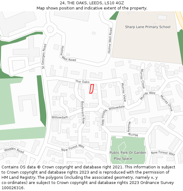 24, THE OAKS, LEEDS, LS10 4GZ: Location map and indicative extent of plot