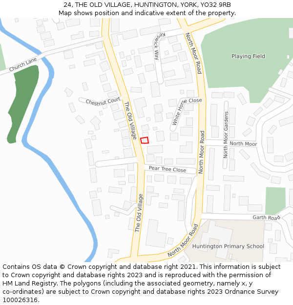 24, THE OLD VILLAGE, HUNTINGTON, YORK, YO32 9RB: Location map and indicative extent of plot