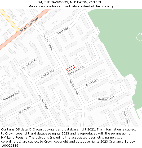 24, THE RAYWOODS, NUNEATON, CV10 7LU: Location map and indicative extent of plot