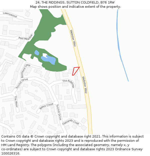 24, THE RIDDINGS, SUTTON COLDFIELD, B76 1RW: Location map and indicative extent of plot