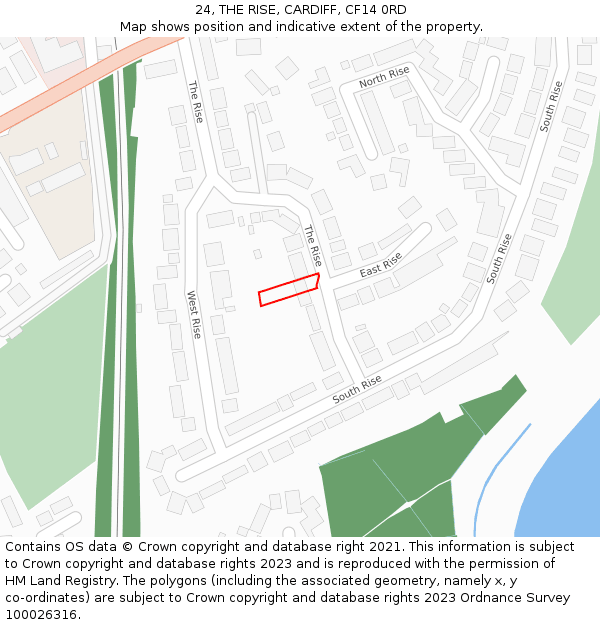 24, THE RISE, CARDIFF, CF14 0RD: Location map and indicative extent of plot