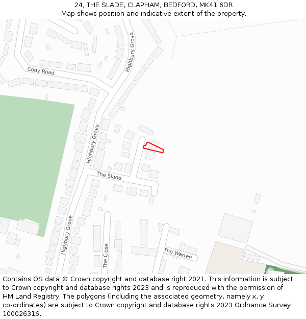 24, THE SLADE, CLAPHAM, BEDFORD, MK41 6DR: Location map and indicative extent of plot