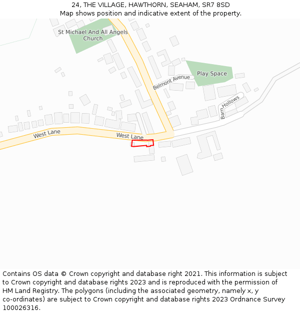 24, THE VILLAGE, HAWTHORN, SEAHAM, SR7 8SD: Location map and indicative extent of plot