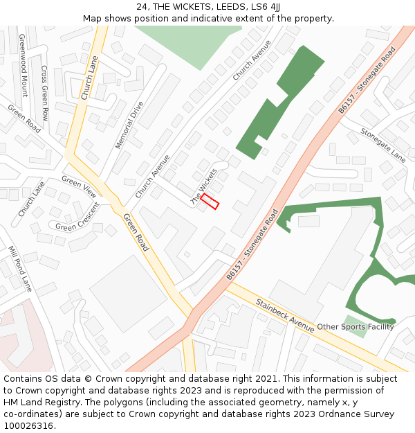 24, THE WICKETS, LEEDS, LS6 4JJ: Location map and indicative extent of plot