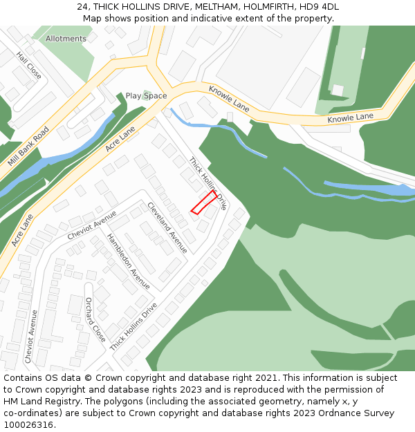 24, THICK HOLLINS DRIVE, MELTHAM, HOLMFIRTH, HD9 4DL: Location map and indicative extent of plot