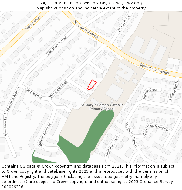 24, THIRLMERE ROAD, WISTASTON, CREWE, CW2 8AQ: Location map and indicative extent of plot