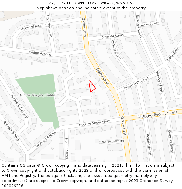 24, THISTLEDOWN CLOSE, WIGAN, WN6 7PA: Location map and indicative extent of plot