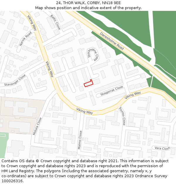 24, THOR WALK, CORBY, NN18 9EE: Location map and indicative extent of plot